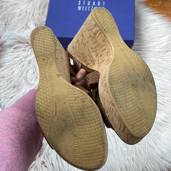 Stuart Weitzman Safety Wedge in Toffee Brown Snake Print Sz 10 - Picture 12 of 15